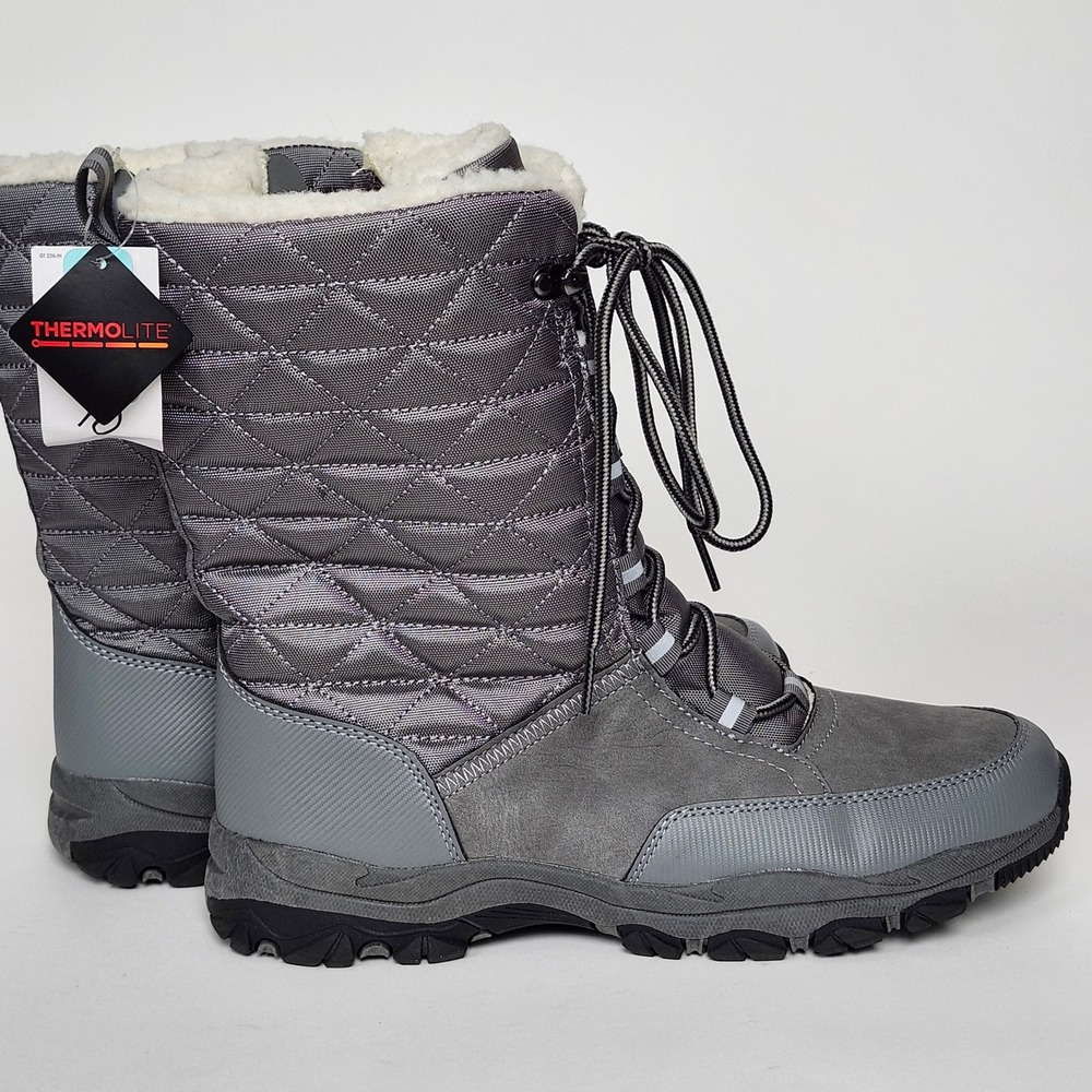 Lands End Squall Snow Boots Size 10 NWT Gray Quilted Thermolite Winter 539953
